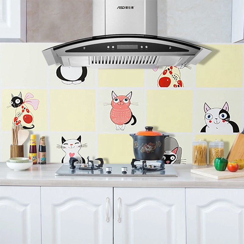 75*45cm DIY Cartoon Kitchen Self-adhesive Oil-proof Stickers