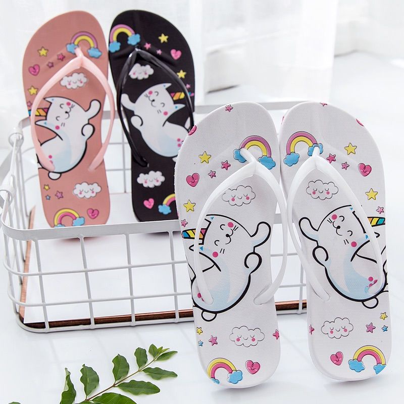 Sandal Jepit Wanita motif kucing catcorn | Sendal Jepit kucing pelangi