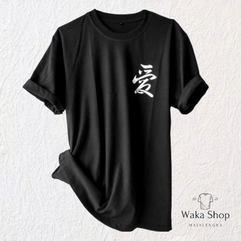 BAJU KAOS PRIA WANITA DEWASA / DISTRO KANJI AI CINTA Tulisan Jepang Murah Keren Berkualitas