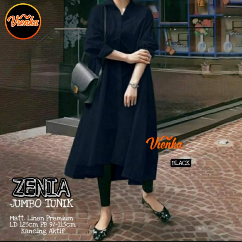 Zenia long tunik katun linen jumbo LD 125 cm 3XL