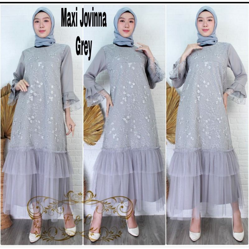 Gamis muslim Jovina dress pesta brukat tile mewah gamis adem