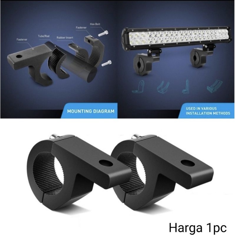 Bracket Braket Breket Crashbar Jepit Dudukan Lampu LED Bar Stand Tembak Sorot Stang Motor VINYX