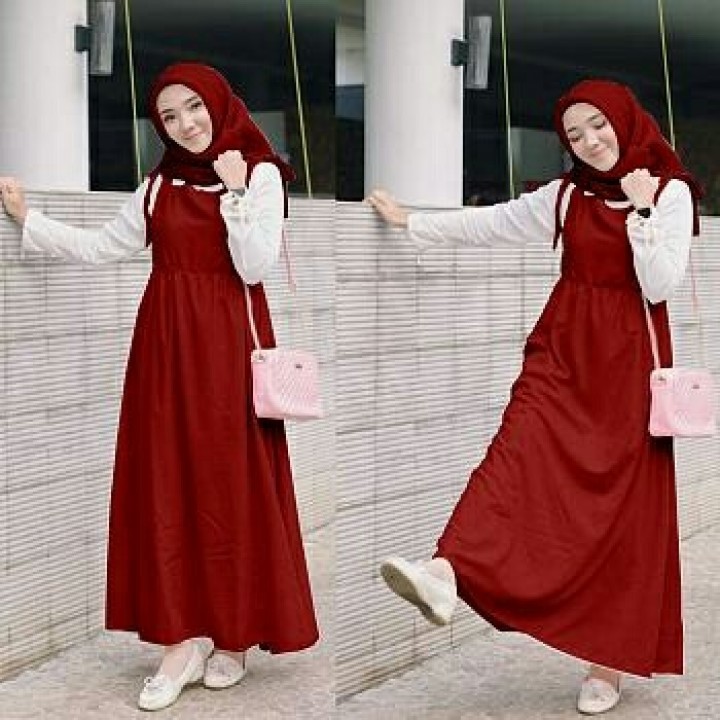 Maxi Dress Baju Muslim Gamis Tunik 3in1 Wakanda Maroon Ta7.1813