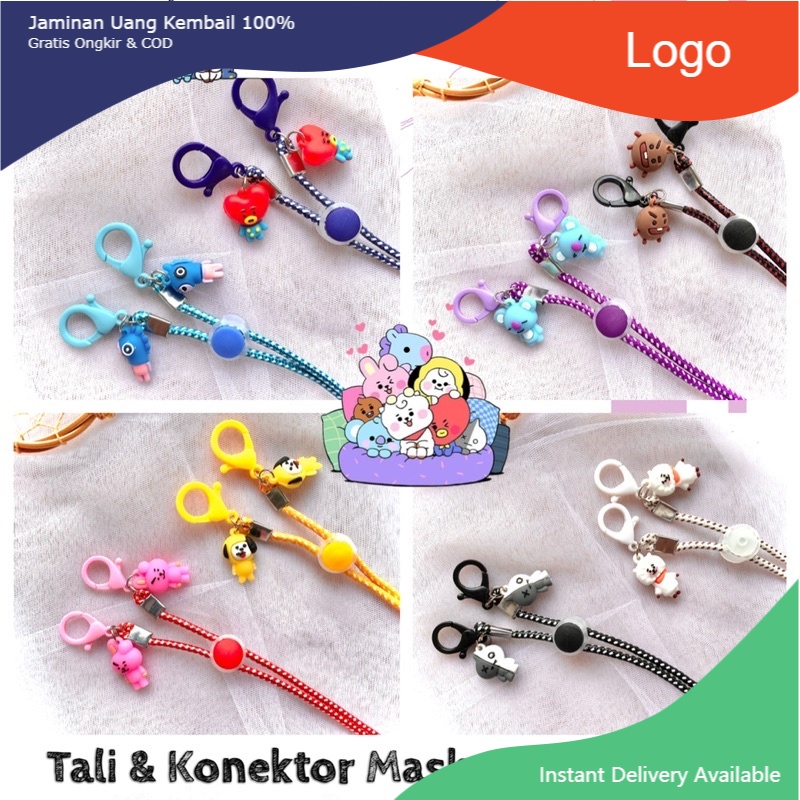 strep masker Tali & Konektor Masker “BT21 Korea Suede” 2 Fungsi | Strap Mask | Lanyard | Kalung Mask