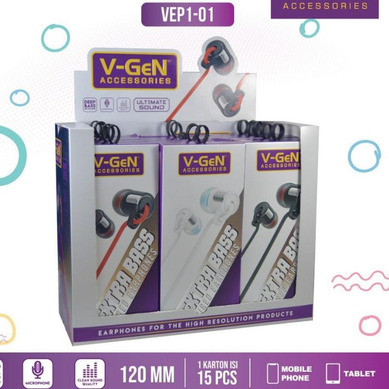 Headset V-Gen Extra Bass VEP1-01 Hansfree Handsfree Earphone VGen VEP101 Original