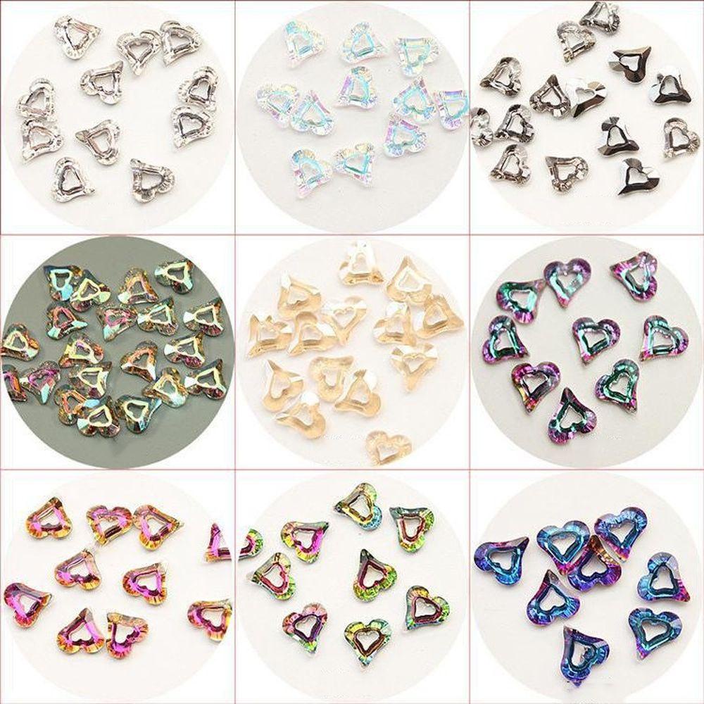 Mxbeauty Jantung Cincin Kuku Pesona Cinta Hati Berlubang Mengkilap Wanita Membuat Perhiasan Permata Menunjuk Bawah K9 Kaca 3D Nail Art Dekorasi