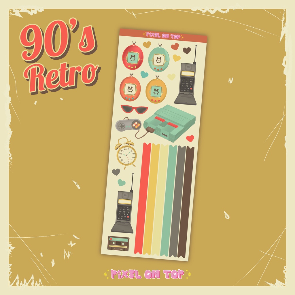 

'90s Retro' Sticker Deco Aesthetic Stiker untuk Toploader Jurnal Photocard Polco KPOP Kiss Cut Set Vinyl by PIX3L ON TOP | Anak