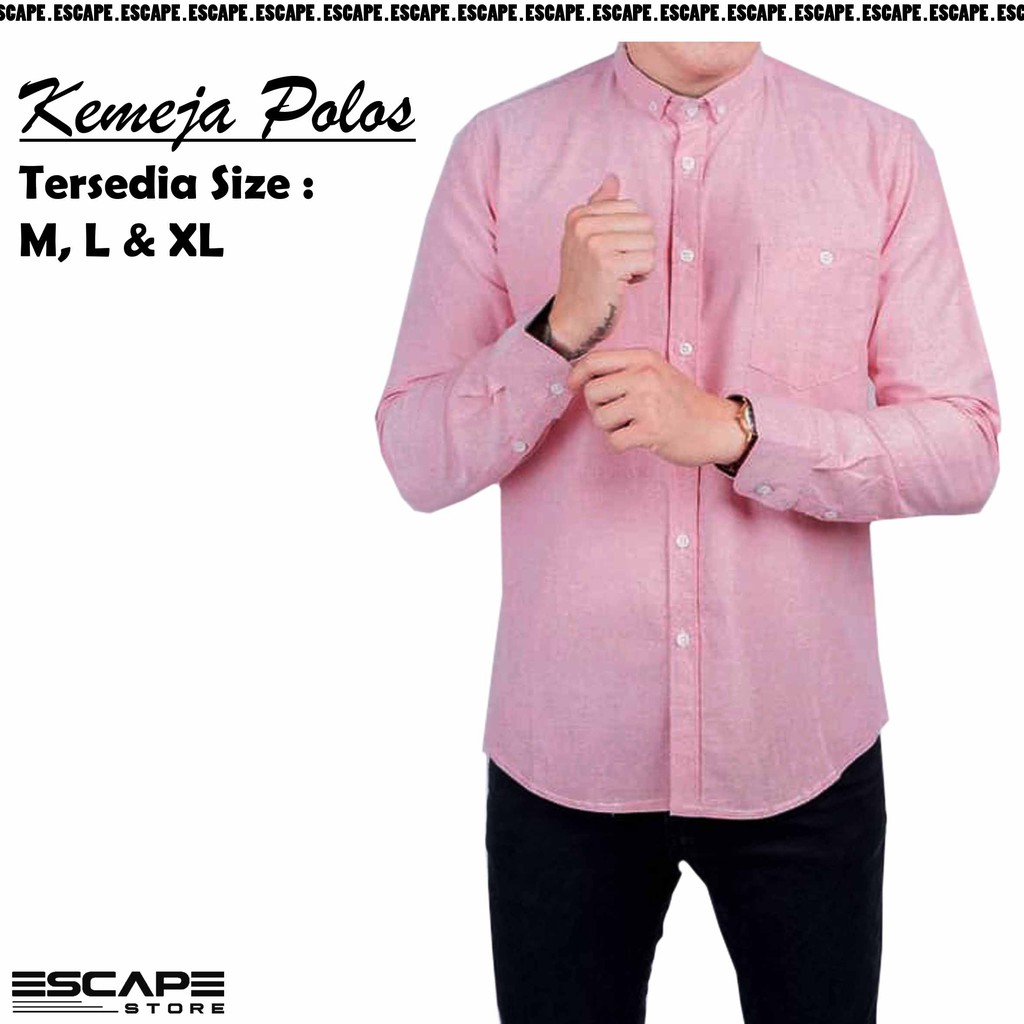 Kemeja Formal Pria Polos Lengan Panjang Bahan Katun - Pink