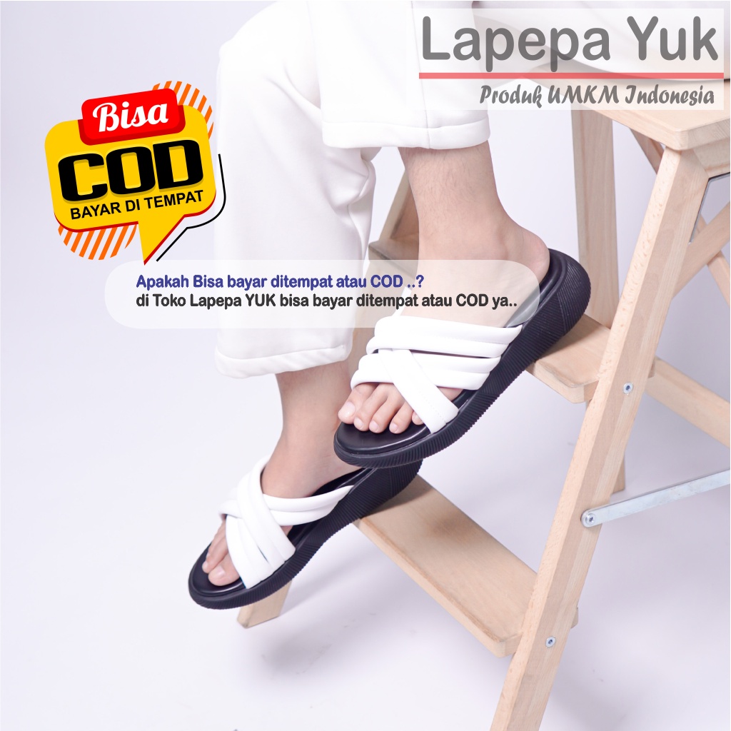 LAPEPA YUK - Sandal Wanita Wedges TARA Sendal Cewek Platform Kondangan Hak Tinggi 3cm Model Silang 3 Size 36 37 38 39 40 41 Pergi Jalan Casual Santai Rumah Slop Warna WHITE Putih Selop Premium Sale Original Kekinian Terbaru Shoes ORI Mall Official Store