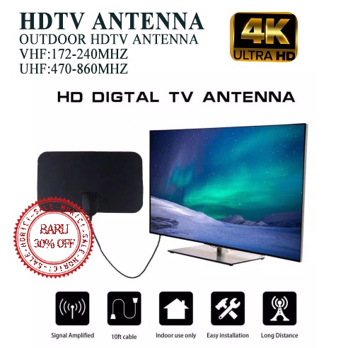 HDTV ANTENNA / ANTEN SINYAL TV DIGITAL / ANTENA TEMPEL INDOOR VHF UHF 1080P