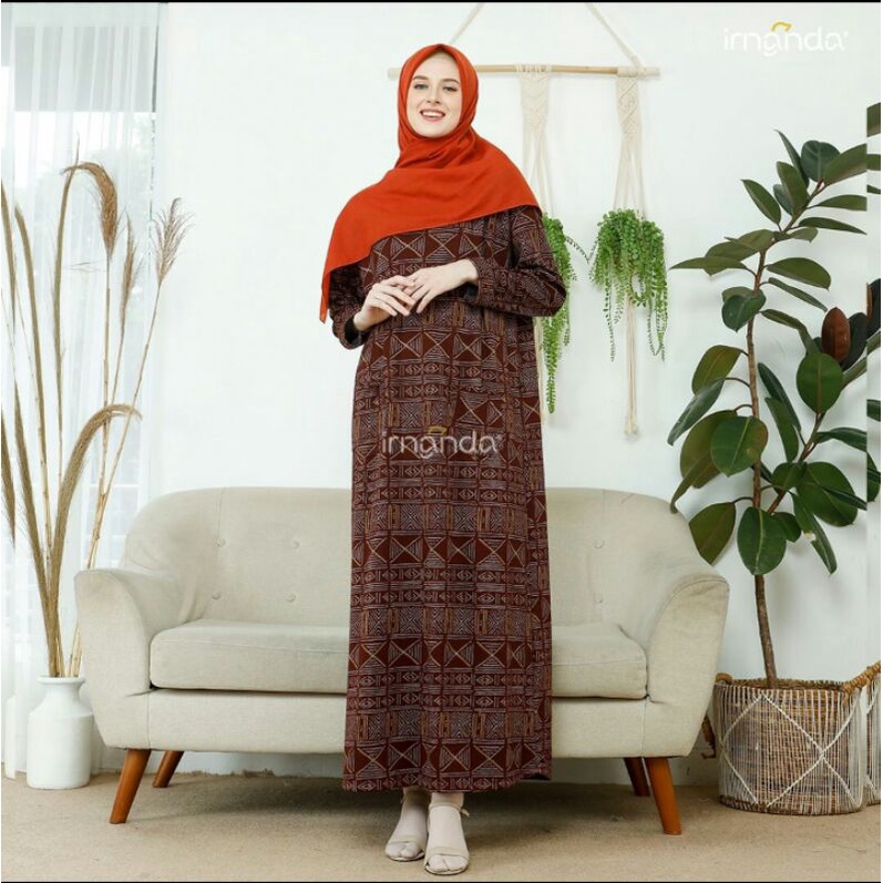 Gamis motif etnik ori by irnanda syari maxi cewek big size ld 120 bahan kaos uniqlo murah saku cewe