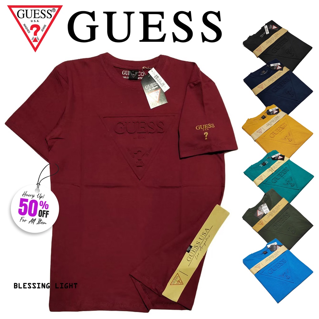 Kaos Baju Pria Distro Murah Keren Original Emboss Guess Segitiga