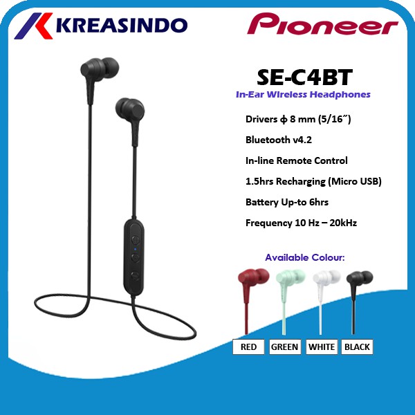 Pioneer SE-C4BT / SE C4BT In Ear Wireless Bluetooth Earphone Headset