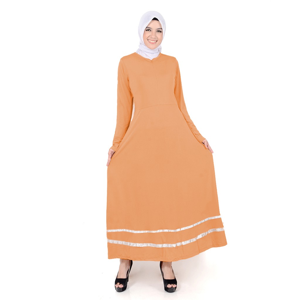 Long Dress Gamis Maxi tangan panjang variasi pita dan seleting - Fathina