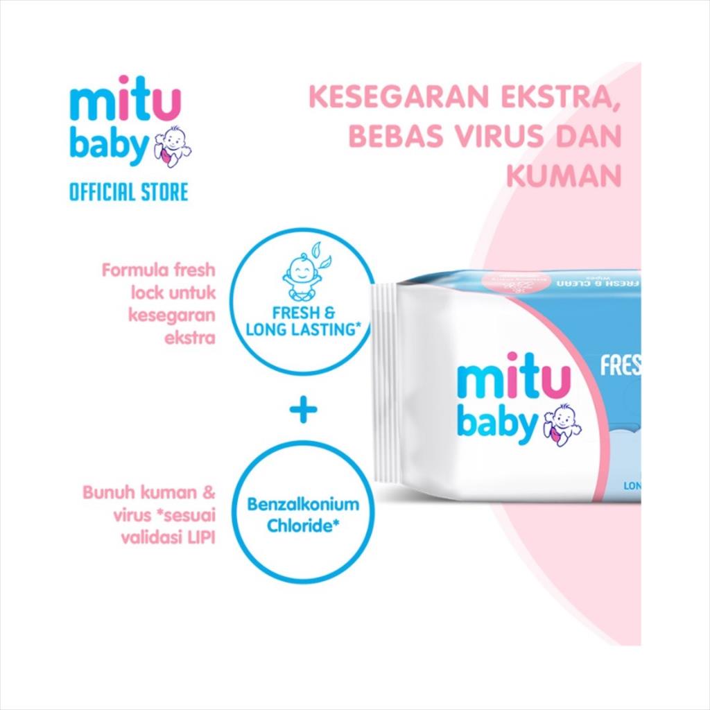 [ Buy 1 Get 1 ] Tissue Basah Mitu Baby Wipes Fresh &amp; Clean 40S + Esktra Isi 20S / 40 Sheets + 20 Sheets Pink Blooming Cherry