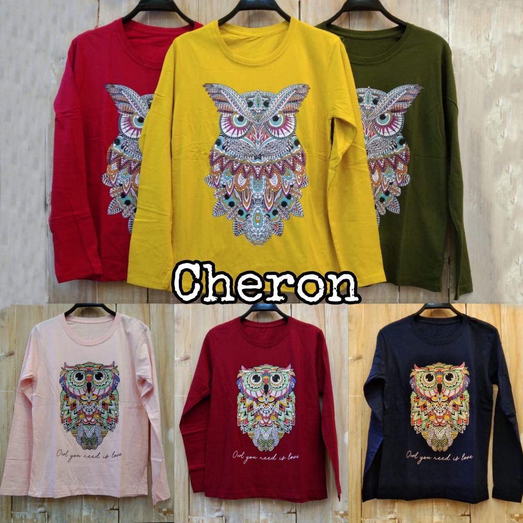 CHERON 19731 - Kaos Cewek Lengan Panjang Fit L Tshirt Distro Baju Atasan Wanita ABG Remaja Dewasa