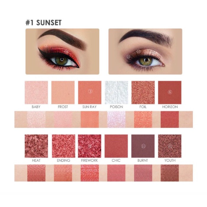 (READY &amp; ORI!) Focallure 12 Colors Eyeshadow Palette Sunset Burning So Hot - FA50 FA 50