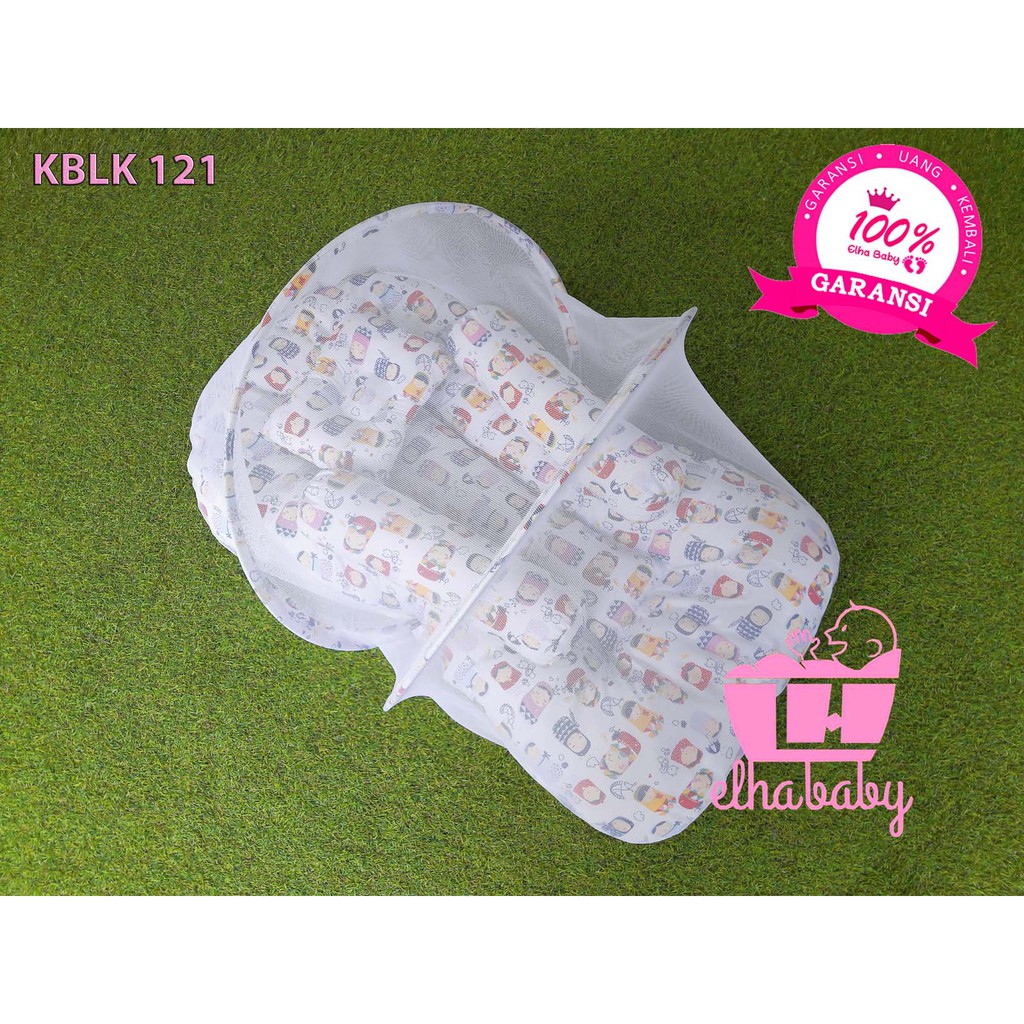 Kasur Lipat Bayi Set Kelambu Bantal Guling | Tempat Tidur Anak Baru Lahir Motif Lucu Bonus Tas 121