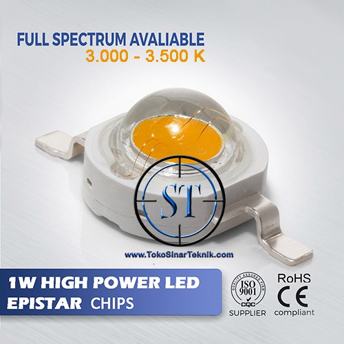 HPL EPISTAR Genuine LED 1W WARM WHITE 3000 - 3500K High Power Led 350mA Putih Kekuningan 1 Watt
