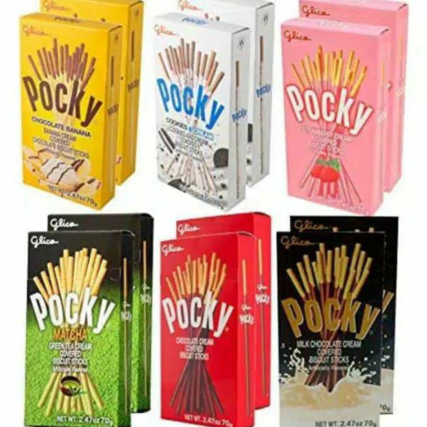 

Pocky Glico stick snack COKLAT / DOUBLE COKLAT/ STROBERI / PISANG / MATCHA / COOKIES & CREAM 70gr
