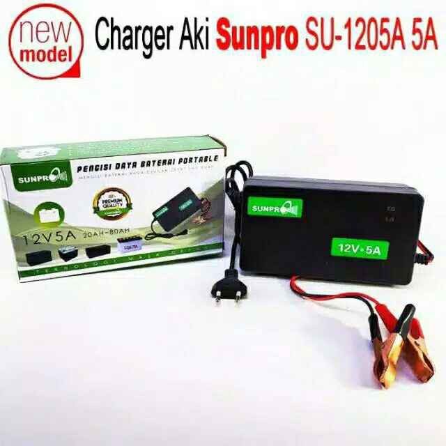 Pengisi Daya Batrai Aki Portable 12v5A Merk Sunpro Berkualitas