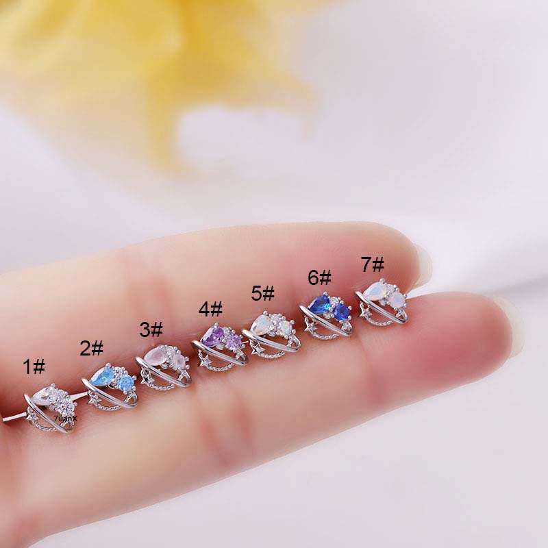 1pc Anting Stud Tindik Bentuk Planet Bahan Stainless Steel Untuk Wanita