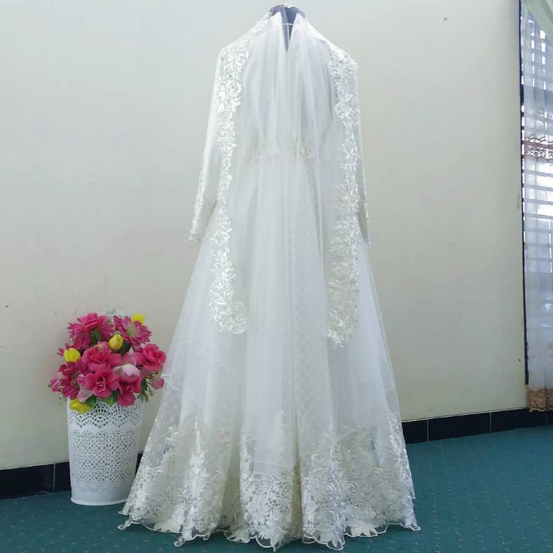 gaun pengantin tumpal / gaun akad / gaun pernikahan / gaun request / gaun Muslimah