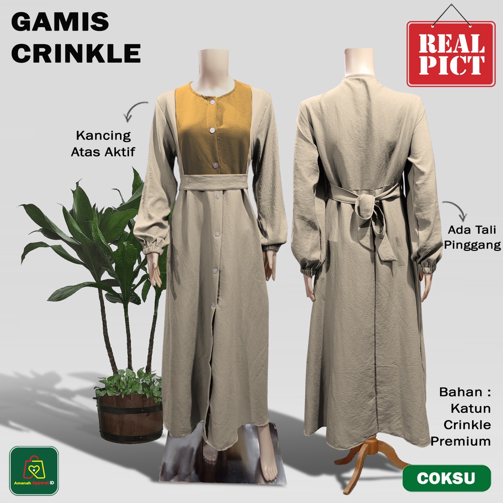 Baju GAMIS CRINKLE Pakaian Dress Wanita Muslimah Katun JUMBO All Size Fit To XL / 28783