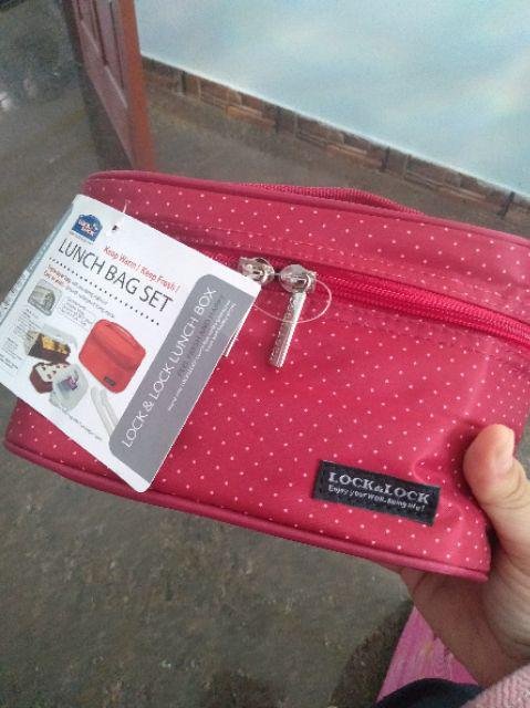 Lunch Box Tempat Bekal Lock N Lock Hpl752dr Lunch Box 2p Set Bag Spoon Fork Set (hpl752dr)