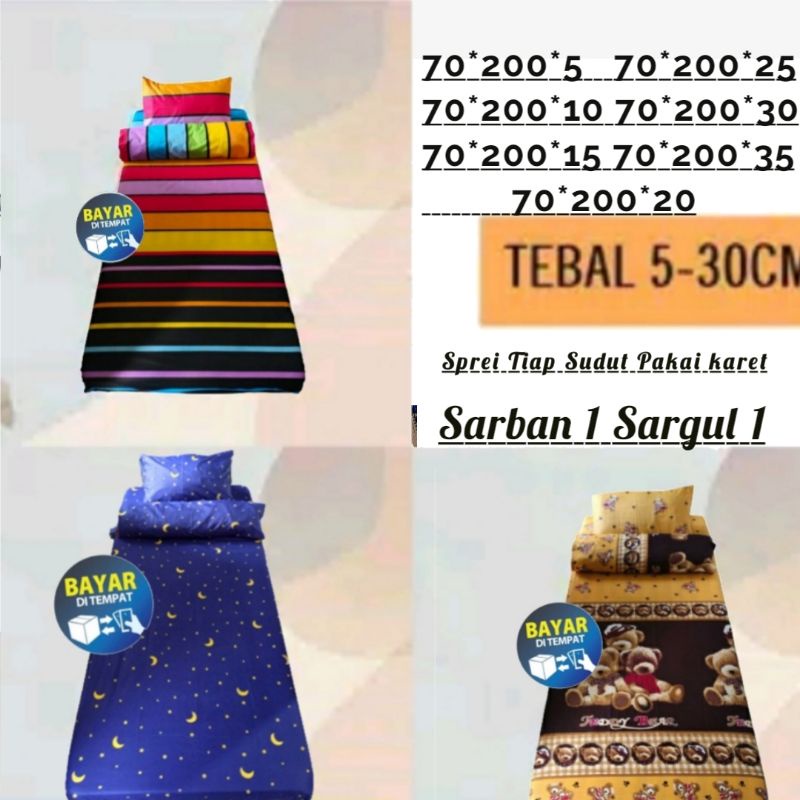 PROMO SPREI SEPREI KARET SET  70*200* tinggi/tebal  (5,10,15,20,25) ( sarban 1 sargul 1 )