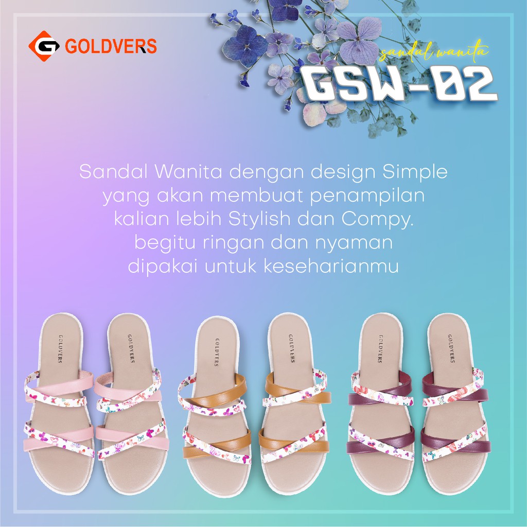 INDORAYA STORE – sandal wanita Synthetic Leather tali silang – sandal wanita motif bunga GSW-02