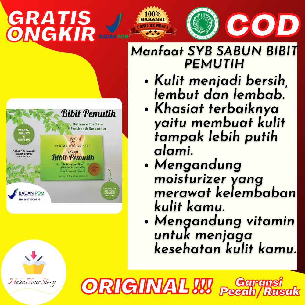 SYB SABUN BIBIT PEMUTIH BADAN PERMANEN WHITENING SOAP ORIGINAL BPOM PEMUTIH BADAN AMPUH