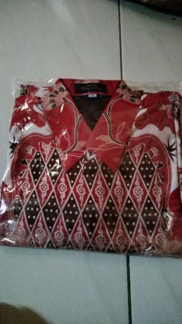 Batik Solo Sandiaga Red Kemeja Pria Katun Halus Sragenan Full Furing