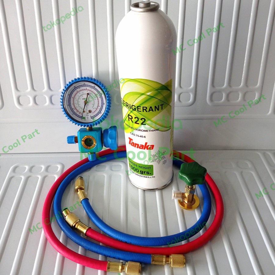 Paket Isi Refrigeran Ac R22 Rumahan Variasi Refrigeran R22, Manifold Gauge dan Selang, Can Tap Valve CT 339