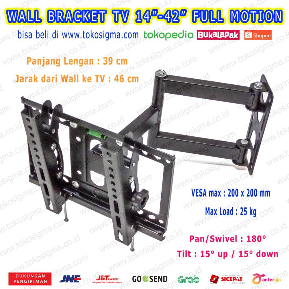 WALL BRACKET TV 14 27 32 42 in FULL MOTION CP201 DUAL ARM VESA 200x200