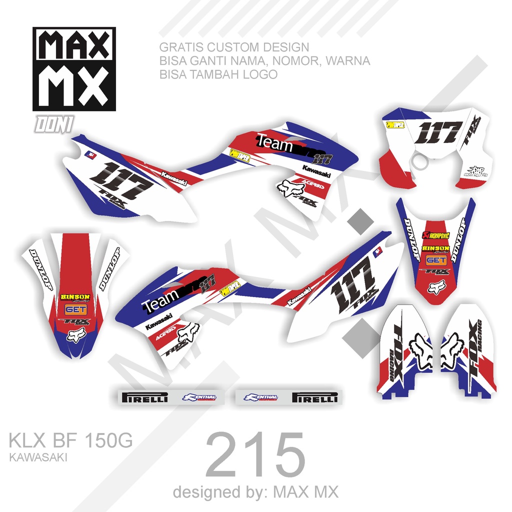 DECAL STIKER MOTOR KLX BF 150 G MOTIF BIRU MERAH SIMPLE