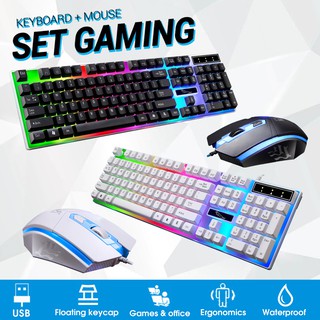 G12 Keyboard Gaming Set Gaming Mouse dan Keyboard komputer With RGB LED Waterproof For Pc Laptop Hp