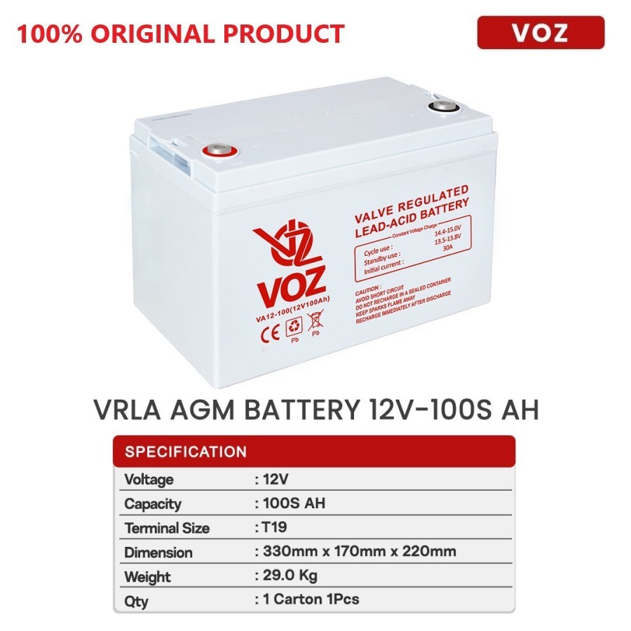 VOZ VRLA AGM 12V 100Ah/100 Ah T19 Aki Kering Baterai Battery ORIGINAL