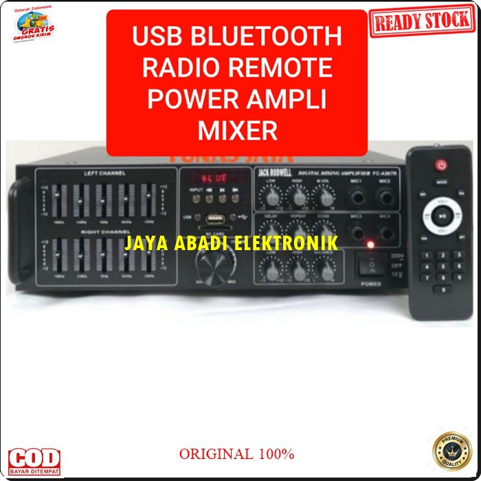 G484 AMPLI BLUETOOTH POWER AMPLIFIER REMOTE RADIO BLUETOOTH EQUALIZER MIXER BLUETOOTH KARAOKE MIXING AMPLI USB MP3 PLAYER AUDIO SOUND AC DC PRO AUX DJ MP3 ORIGINAL REMOT BISA BLUETOOTH KE SEGALA MEREK HANDPHONE AC DC BISA JUGA DIPAKE DIMOBIL PALE AKI