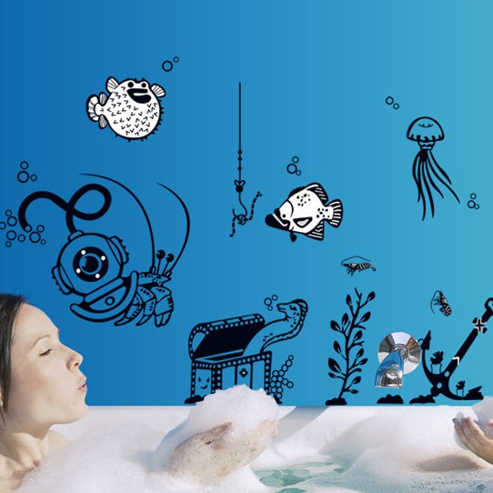 RELIZA WALLSTICKER RUMPUT LAUT IKAN FISH FUGU KAMAR MANDI TOILET WALL STICKER DINDING AY9040