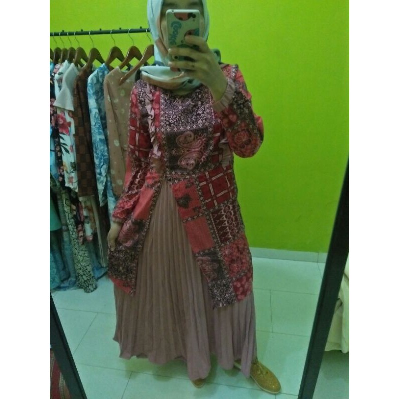 Gamis Batik kombinasi Plisket