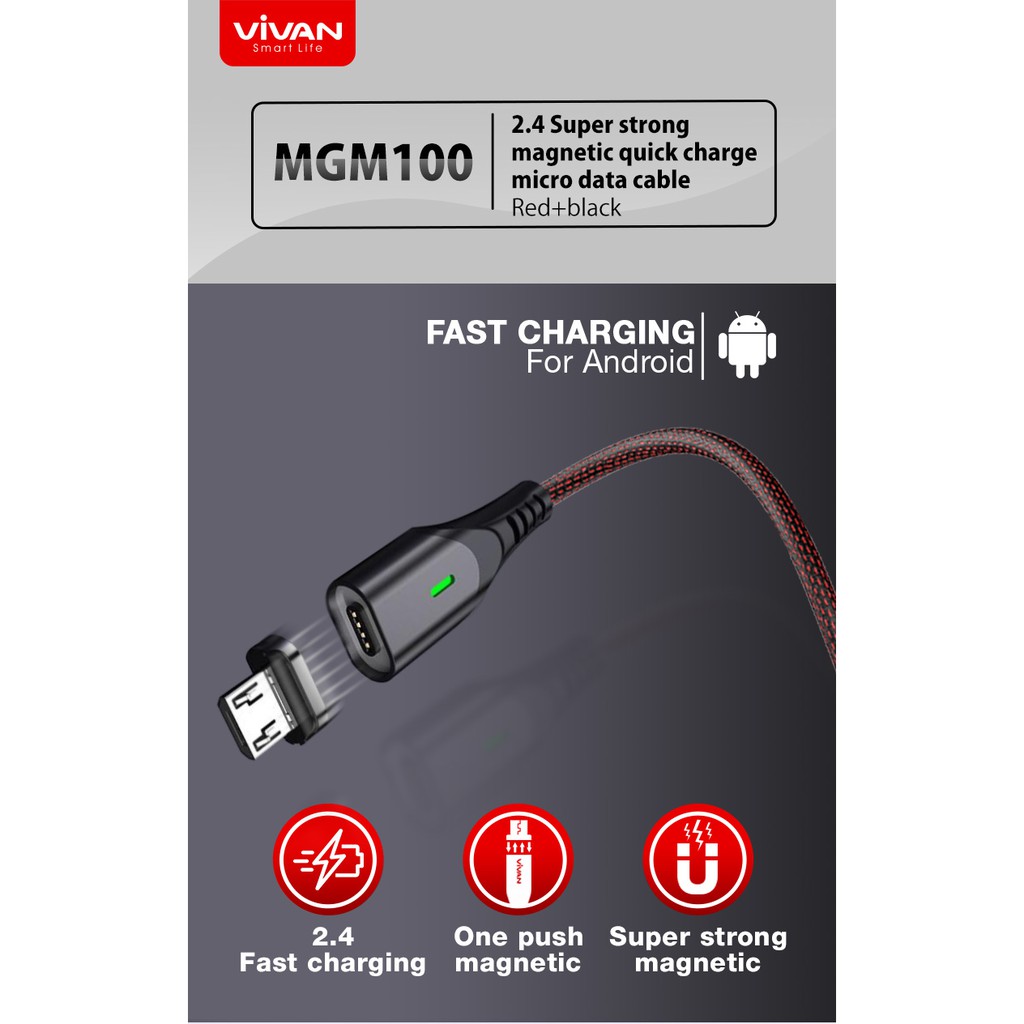 Vivan MGM100 Kabel data Magnetik Micro USB fast Charging 2.4A