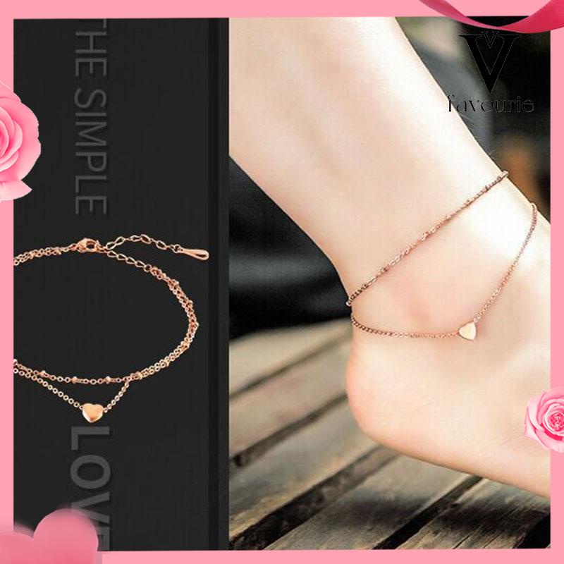 [COD]Fashion Double Layer Love Beach Anklet Titanium Steel Gift Alas Kaki-FA