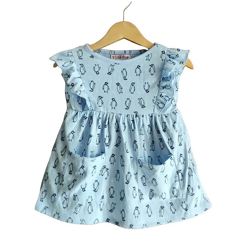 Baju Dress Anak Perempuan Cewek Lengan Pendek Bobokids Ruffle Usia 1- 3 Tahun Bisa Pilih Motif