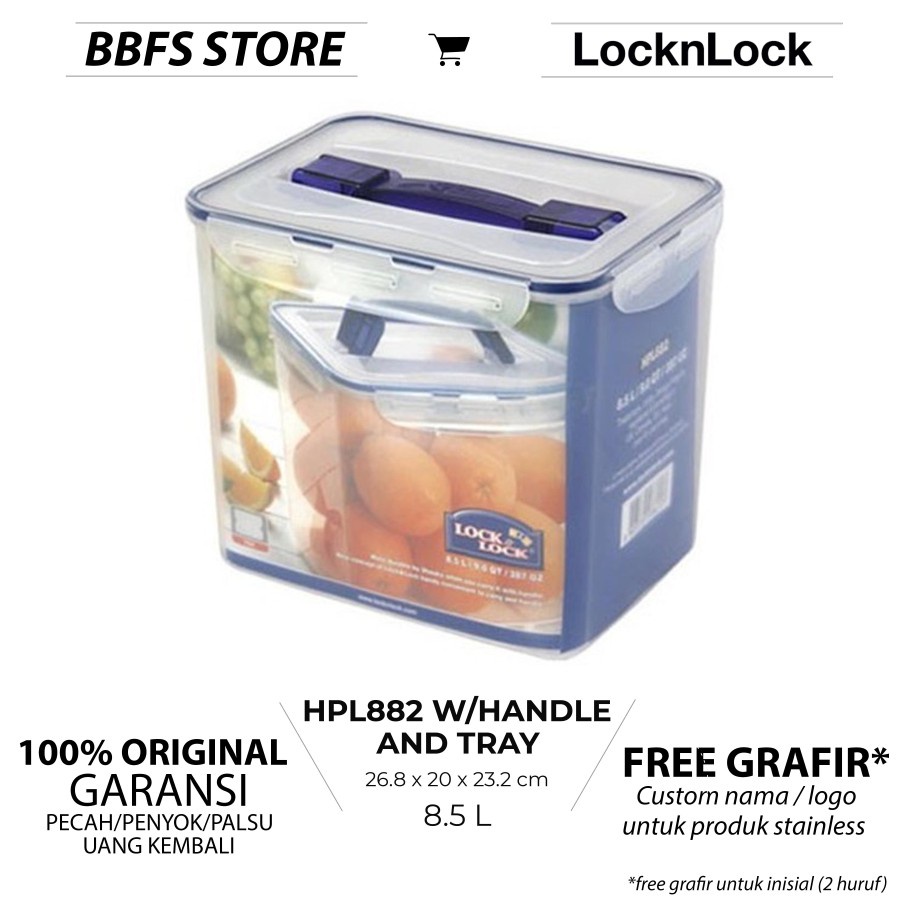 Lock n Lock Food Container 8.5L with Handle &amp; Tray HPL882 wadah Makanan besar