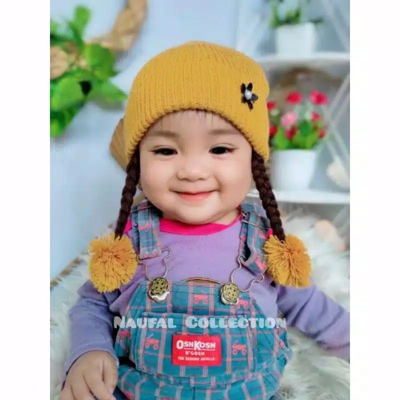 Topi kepang rajut Anak Bayi Perempuan