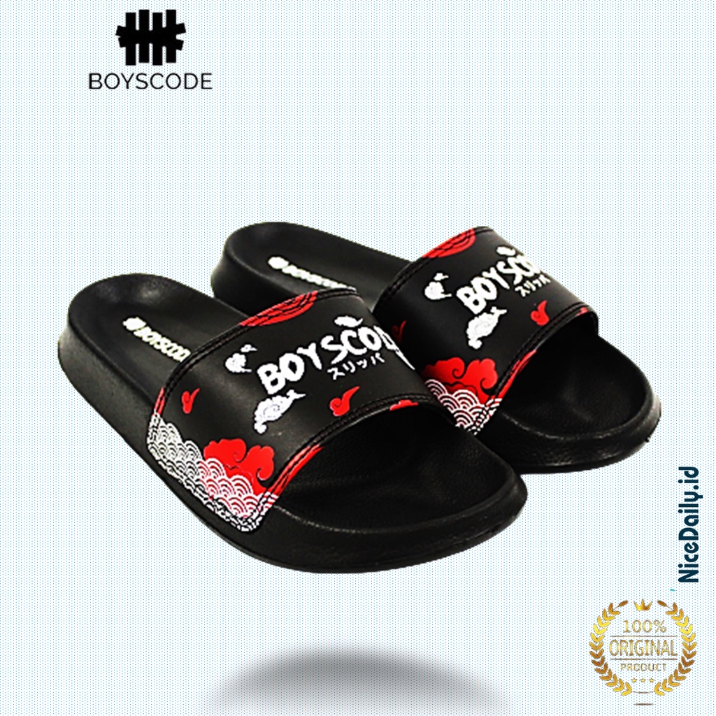 Sandal Selop Original BOYSCODE Akatsuki Slippers Japan Red Cloud Sendal Slop Pria Motif Terbaru Dist