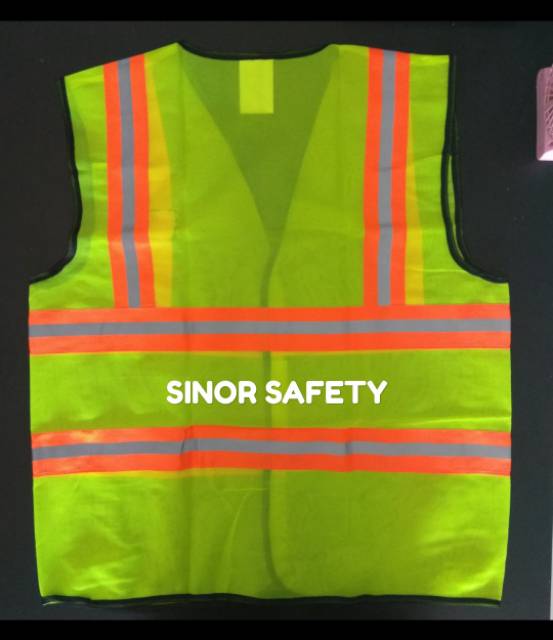 Rompi Safety Kombinasi Polyester HIJAU dan ORANGE Double Scotlite Polyester Safety Vest Rompi