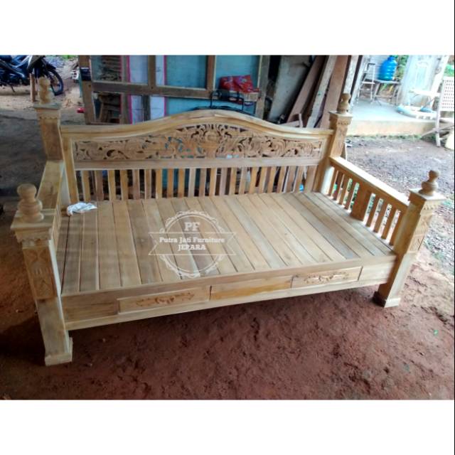 Bale Bale Jati Rahwana Ukuran 100x200cm, Bangku Lincah Kursi Hias Pajangan Ukir Jepara