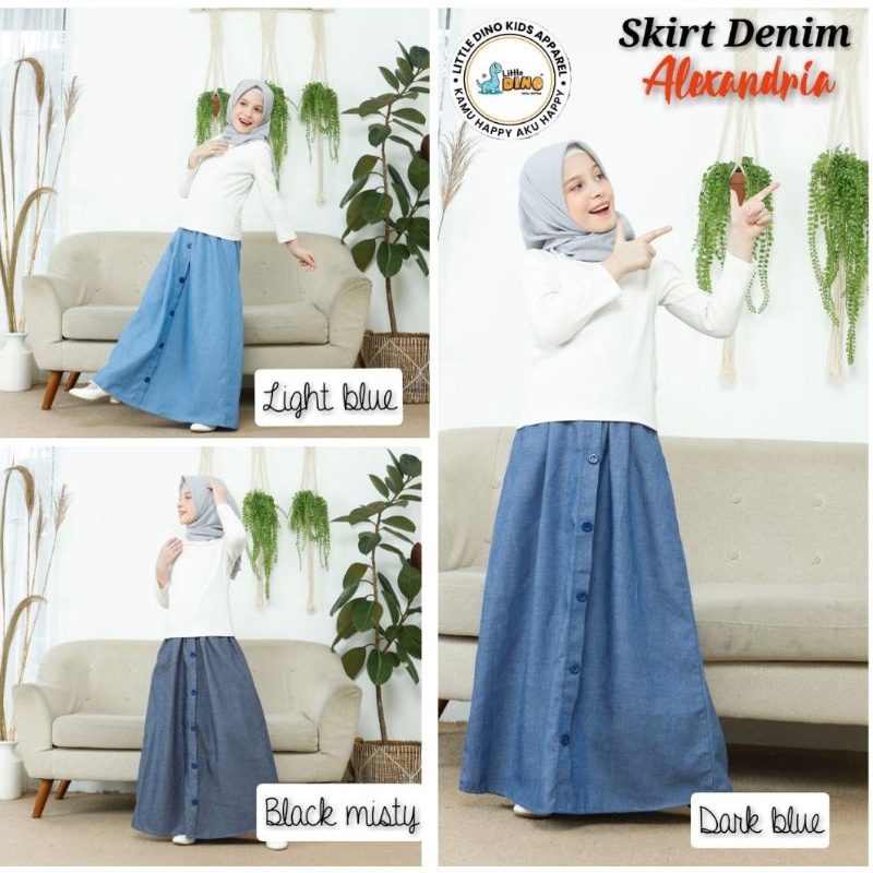 Rok Soft Jeans Anak dan dewasa by Little Dino kisaran 6-12 Tahun